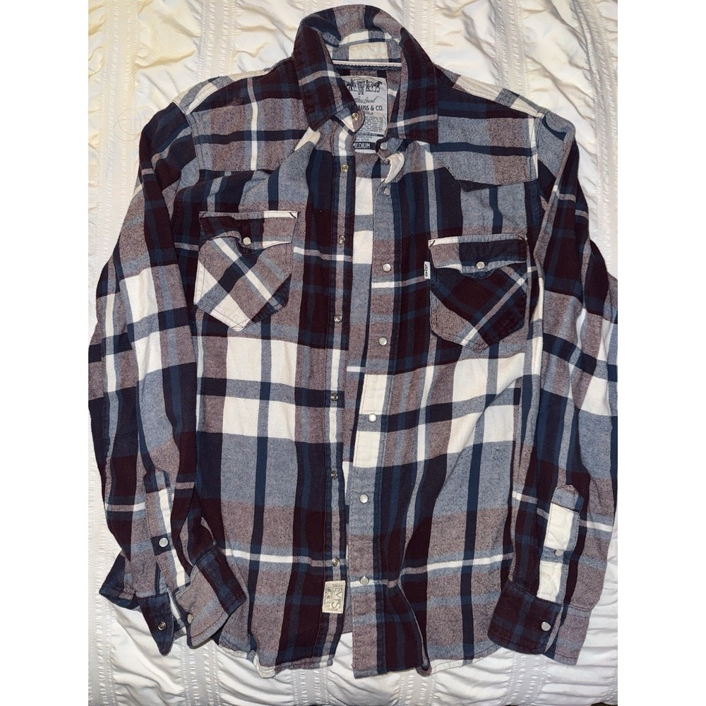 Levi's Strauss & Co. Two Horse Brand Blue/purple Plaid Snap Shirt Mens Medium